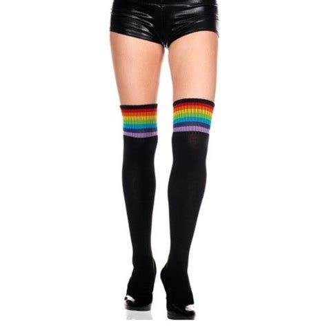 Sugarpuss Rainbow Over The Knee Socks Thigh High Socks Rainbow Socks Tube Socks Black