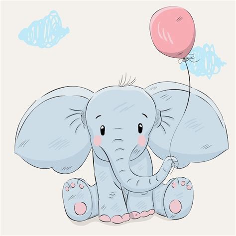 Mano De Dibujos Animados Lindo Elefante Dibujado Vector Premium