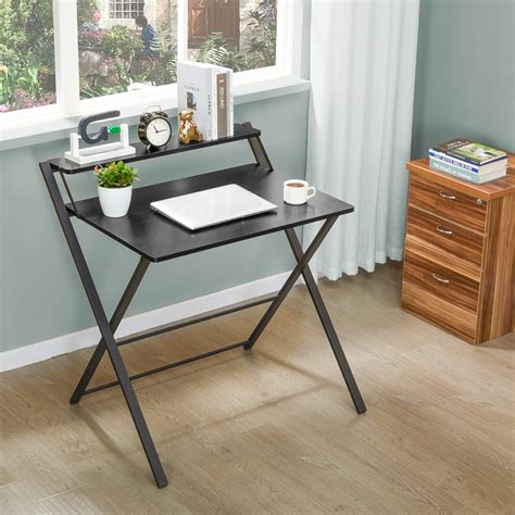 Greenforest Folding Desk No Assembly Required 2 Tier Small Computer
