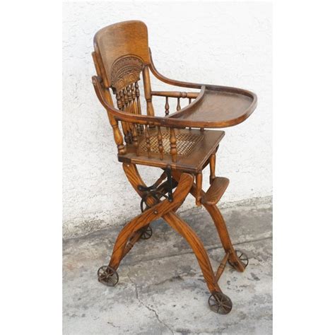 Antique Oak Convertible Pressed Back High Chair Stroller Chairish