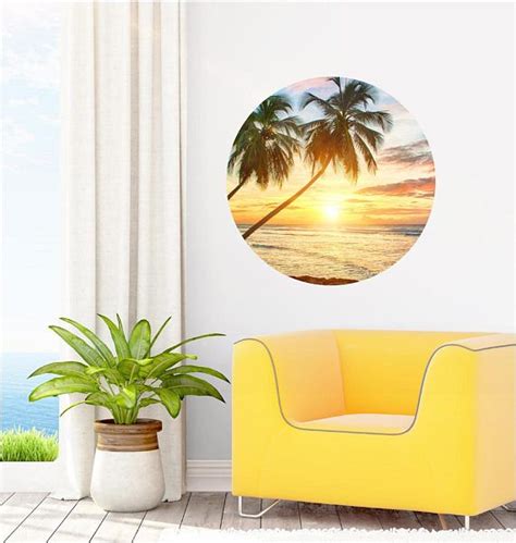 Tropical Sunset Circle Wall Decal Sticker Removable Fabric Vinyl Wall