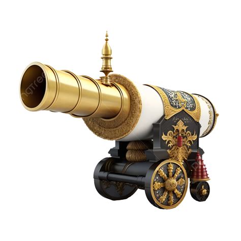 Golden Three Dimensional 3d Ramadan Cannon Model With Carved Patterns