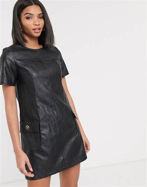 River Island Faux Leather Shift Dress In Black Asos Shift Dress Dresses Dresses For Work