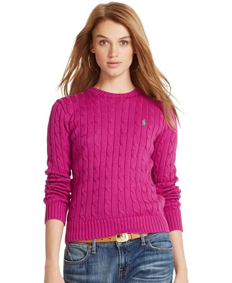 Polo Ralph Lauren Cable Knit Crew Neck Sweater In Purple Berry Lyst
