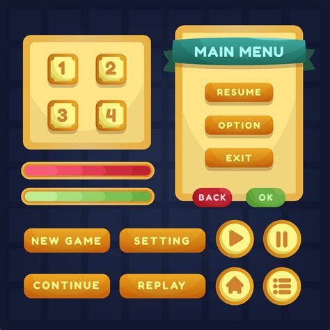 Button Set Designed Game User Interface Gui For Video Games Computers