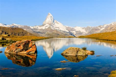 Stellisee Beautiful Lake With Reflection Of Matterhorn Zermatt