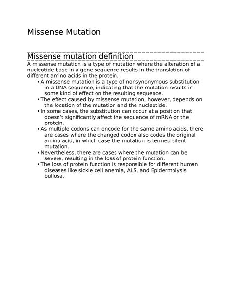 Missense Mutation Notes Missense Mutation Missense Mutation