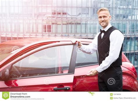 Male Valet Opening Car Door Stock Photo Image Of Service Human