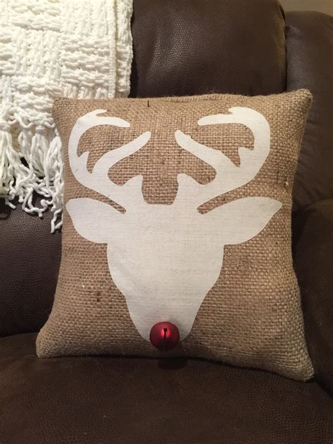 Holiday Reindeer Pillow Burlap Pillow By Thelittlegreenbean