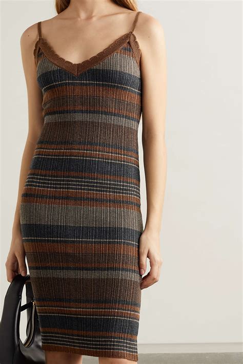 Gray Sandi Striped Ribbed Lurex Dress L AGENCE NET A PORTER