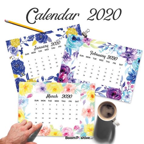 Floral Calendar 2020 Print Ready Boom Positive