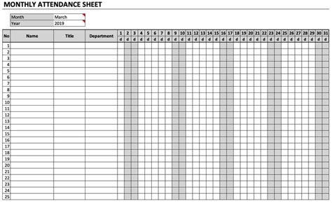 The Printable Attendance Sheet Is Shown