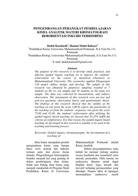 Pdf Pengembangan Perangkat Pembelajaran Kimia Analitik Materi