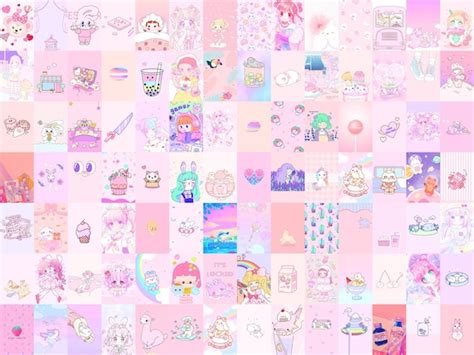 155 Pcs Pink Kawaii Wall Collage Kit Pastel Manga Etsy