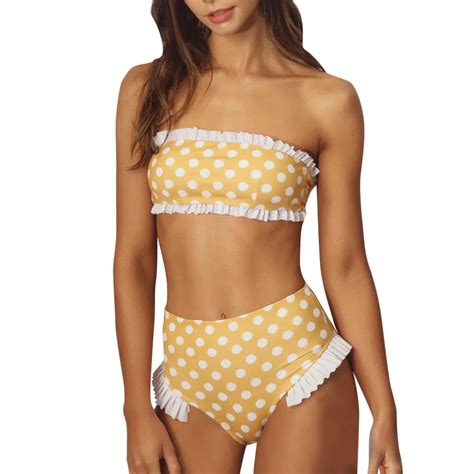 Aliexpress Com Buy High Waist Bikini Two Piece Women Patchwork Dot Ruffled Bikini Set