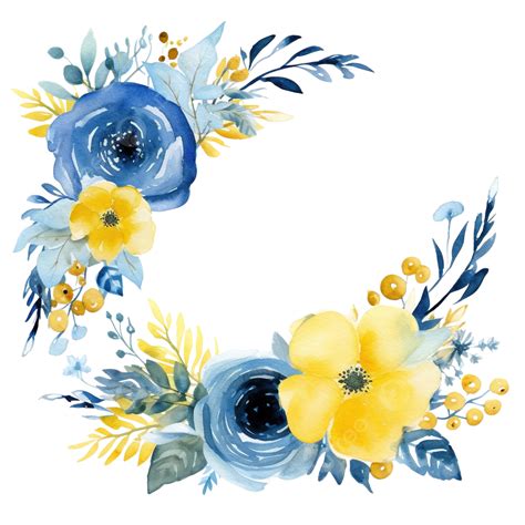 Watercolor Floral Blue And Yellow Frame Cutout Blue Yellow Flower