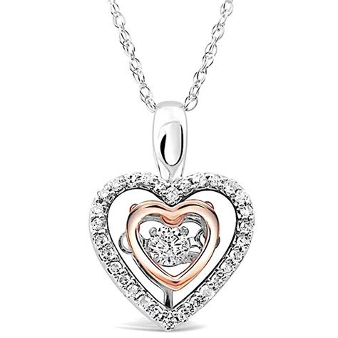 Dancing Diamond Heart Necklace In 10k White And Rose Gold Dancing