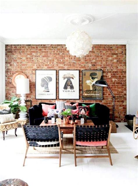 A Living Room Filled With Furniture And Brick Walls