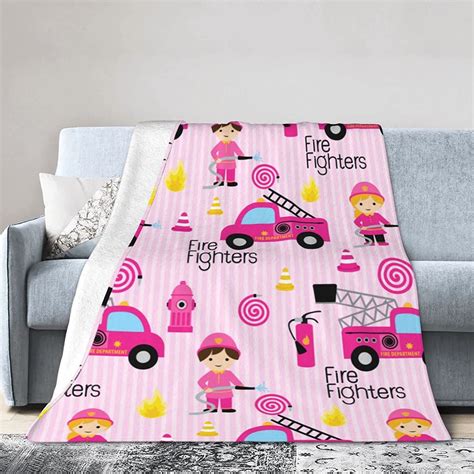 Girly Firefighters Cute Pink Fire Truck Throw Blanket Super Soft Warm