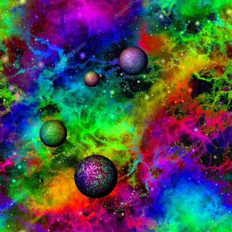 Picture Rainbow From Space Abstract Colorful Universe With Planets