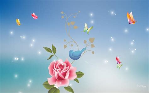 Hd Rose Pink Bird Blue Wallpaper Download Free 64431