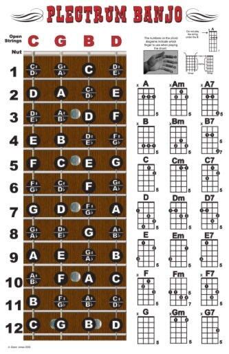 4 String Plectrum Banjo Fingerboard Chords Poster Chart For Sale Online