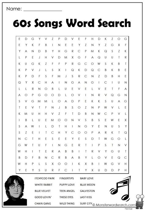 60s Songs Word Search Song Words Songs Free Printable