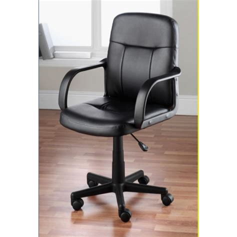 Black Faux Leather Mid Back Office Chair Swivels 360 Degree Adjustable