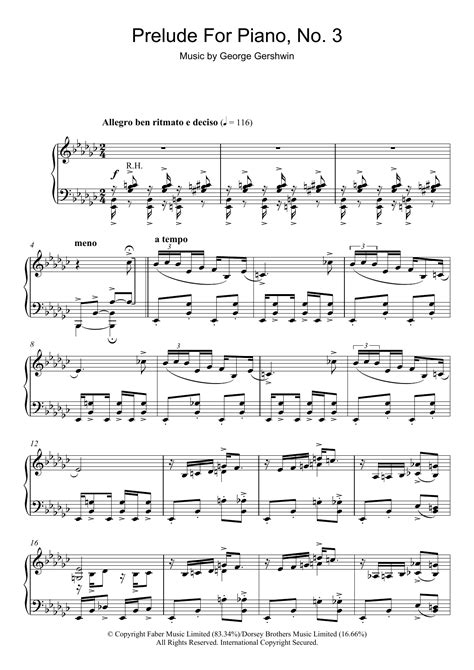 Prelude For Piano No3 Sheet Music George Gershwin Piano Solo
