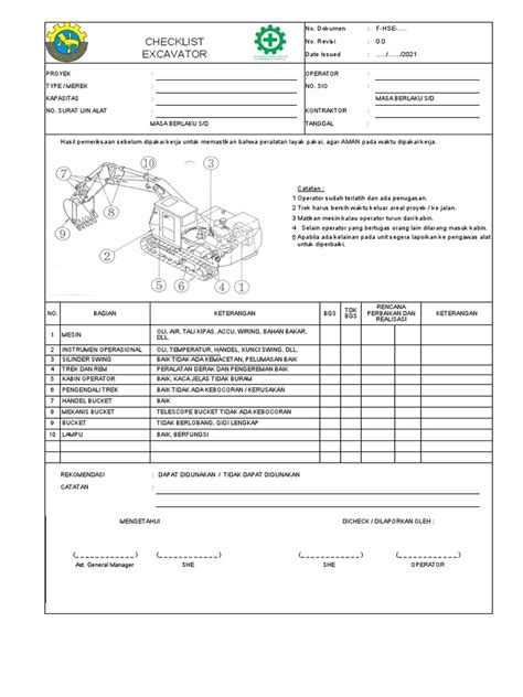 Form Checklist Inspeksi Excavator Pdf