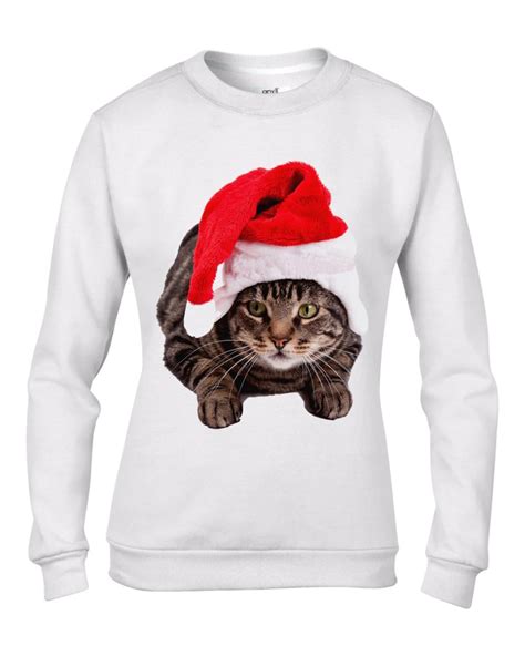 Christmas Cat Womens Christmas Sweatshirt Jumper Etsy