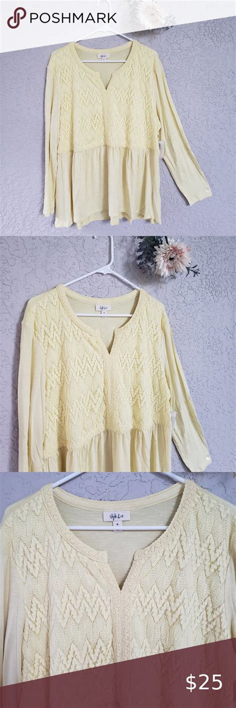 Style And Co Yellow Top Lace Long Sleeve Lace Tops Long Sleeve Lace