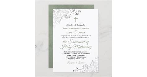 Elegant Sage Green And Gray Modern Catholic Wedding Invitation Zazzle