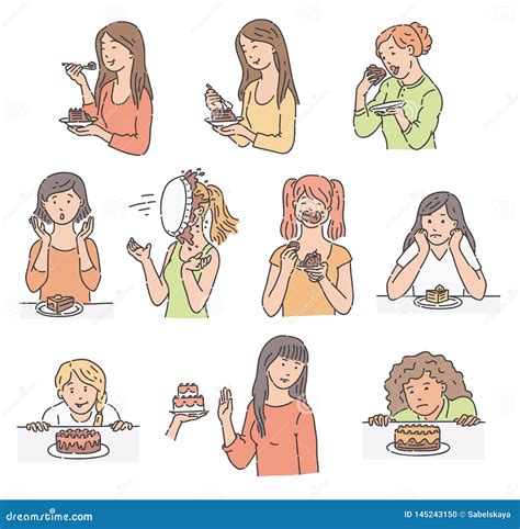Vector Redhead Woman Surprised By Piece Of Cake Stock Vector Illustration Of Brunette