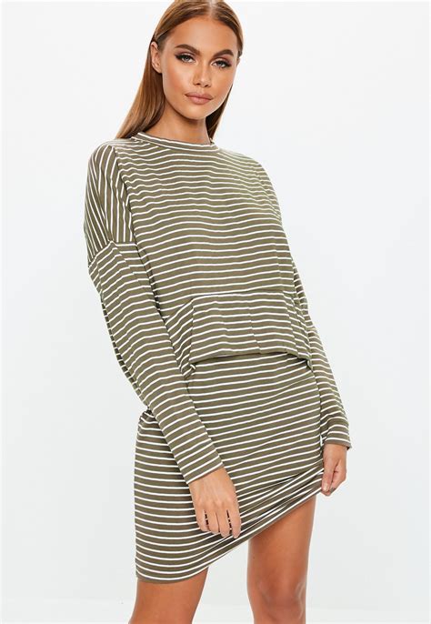 Khaki Stripe Oversized Jersey T Shirt Dress Missguided