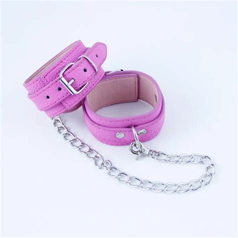 Pink Leather Bondage Harness Ankle Cuffs Chain Shackles Leg Irons Bdsm