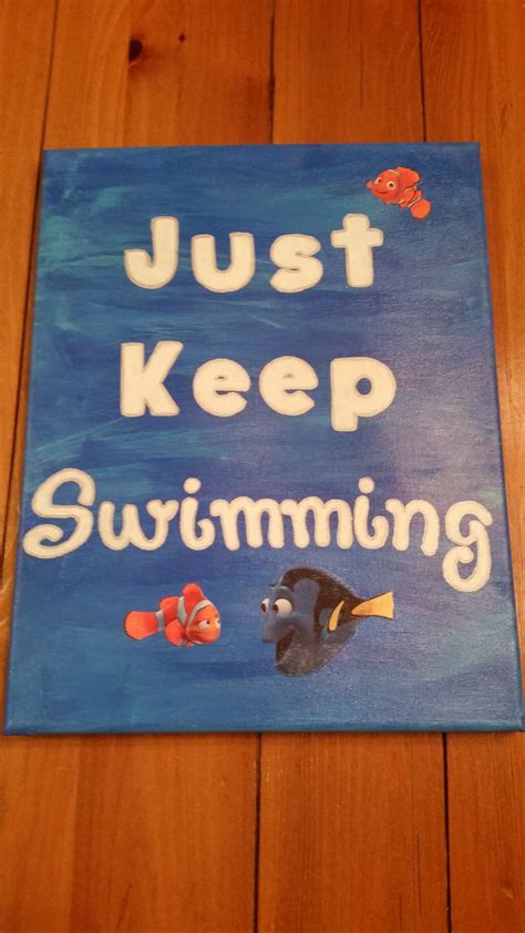 A Sign That Says Just Keep Swimming With An Image Of Clowns And Fish On It