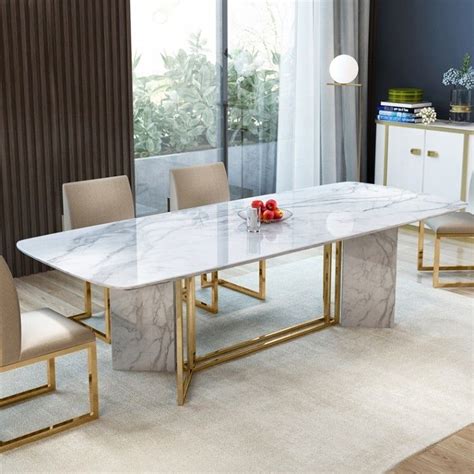 Gold And White Marble Dining Table