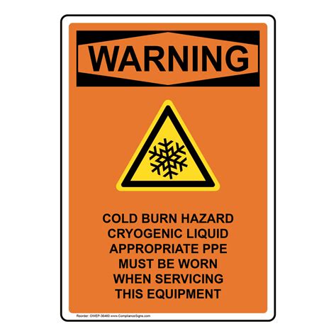Portrait Osha Cold Burn Hazard Cryogenic Sign With Symbol Owep 36460