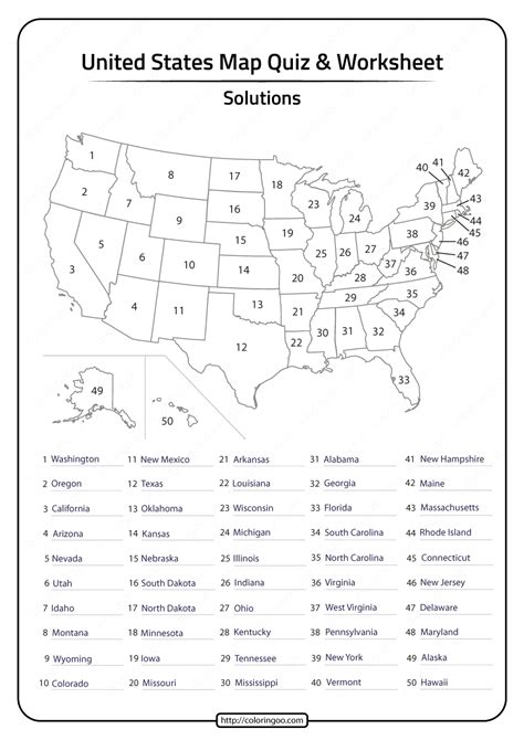 Free Printable 50 States List
