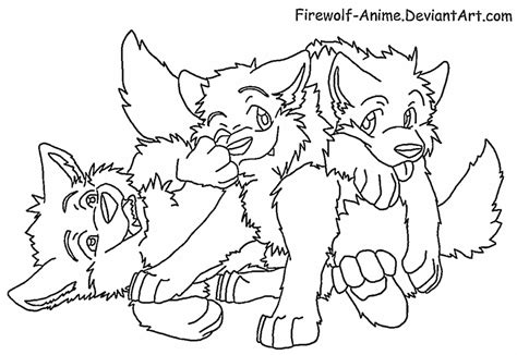 Three Wolf Pups Lineart By Firewolf Anime On Deviantart