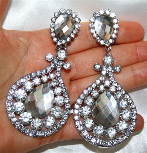 Chandelier Clip On Earrings Rhinestone Austrian Crystal Clear