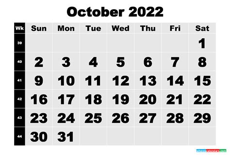 Free Printable October 2022 Calendar Template Word Pdf