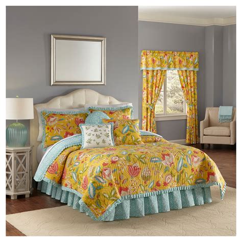 Yellow Floral Modern Poetic Reversible Quilt Set King 4pc Waverly