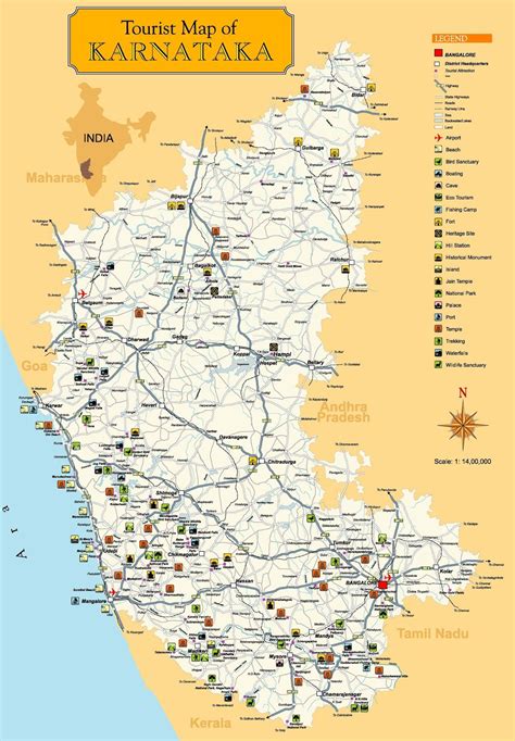 Karnataka news & coronavirus cases & live updates : Excellent Tourist Map of Karnataka State, South India (the capital of which is Bangalore ...