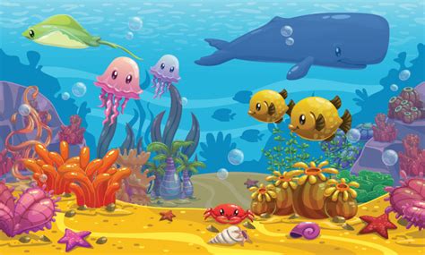 Jellyfishes Whale Crab Under The Sea Kids Room Wall Mural