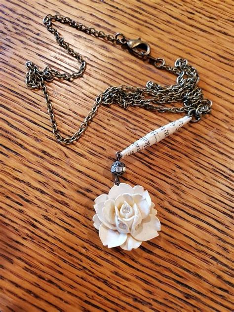 Antiquevintage Ivory Celluloid Rose Necklace Handmade Paper Etsy In