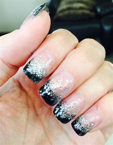 Black Gel Tips With Silver Glitter Silver Sparkle Nails Sparkle Nail