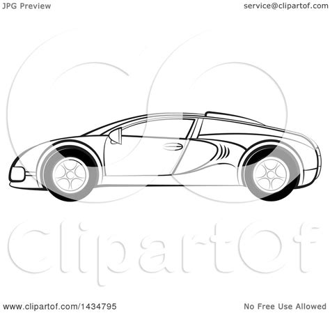 Clipart Of A Black And White Sports Car Royalty Free Vector