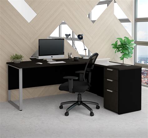 Get free shipping on qualified corner desks or buy online pick up in store today in the furniture department. Deep Gray & Black L-shaped Single Pedestal Modern Desk | L ...